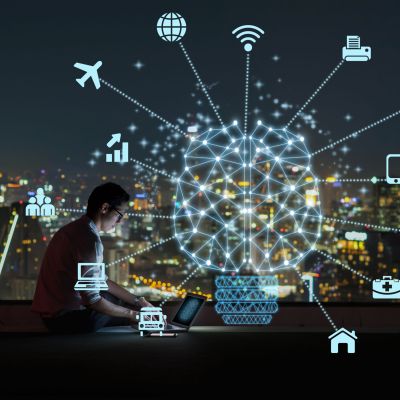 Polygonal brain shape of an artificial intelligence with various